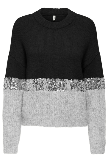 Only Trui ONLMAINE LIFE LS SEQUIN BLOCK O-NEC 15358399 Black/Sliver Seq