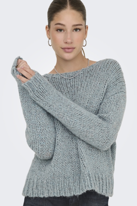 Only blauwe dames trui | Model vooraanzicht