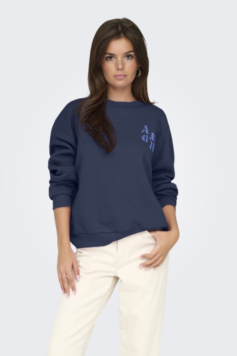 Only blauwe dames sweater | Model vooraanzicht
