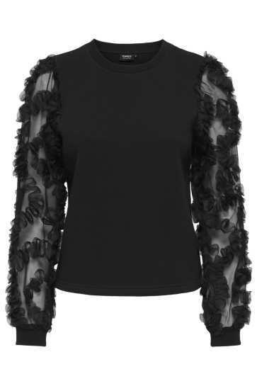 Only ONLLAVIN L/S O-NECK MIX CS SWT 15371234 BLACK/BLACK MESH SLEEVES