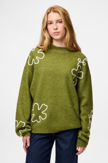 Pieces PCROSA LS HIGH NECK KNIT BC 17162161 Sphagnum/Cloud Dancer