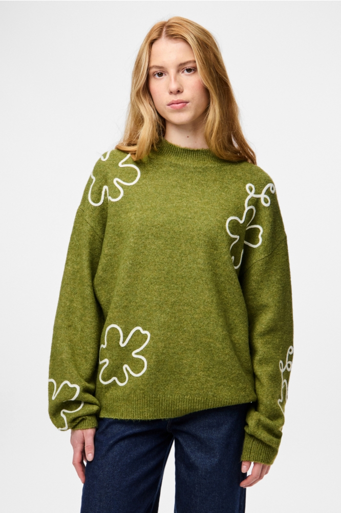 Pieces groene dames trui | Model vooraanzicht