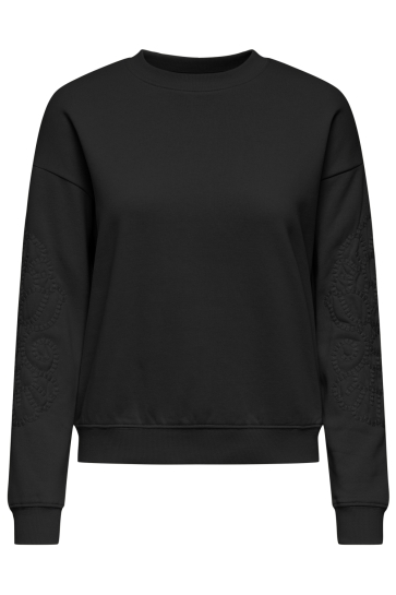 Jacqueline de Yong Trui JDYASTA LIFE L/S EMB SWEAT JRS 15361282 BLACK/ EMB ON SLEEVES