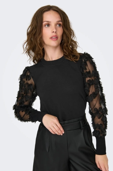 Jacqueline de Yong JDYFAIRVIEW LIFE L/S SWEAT JRS NOO 15220558 Black/FRILL DOT