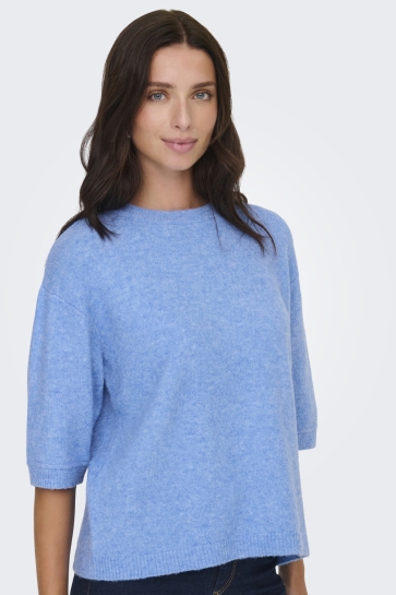 Jacqueline de Yong jdysonja s/s o-neck pullover knt Blauw