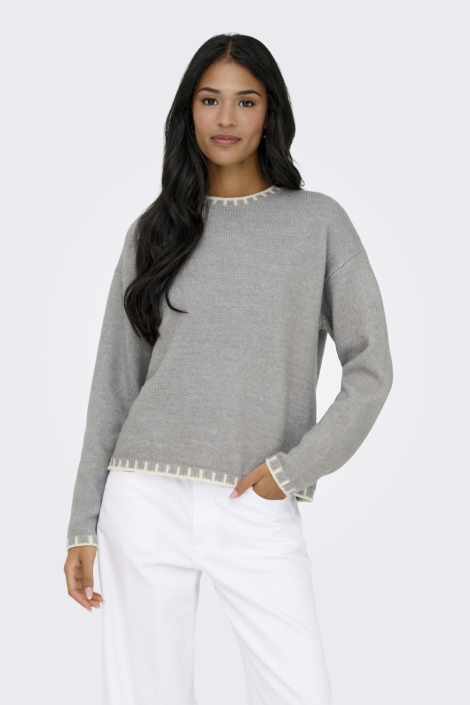 Jacqueline de Yong grijze dames trui | Model vooraanzicht