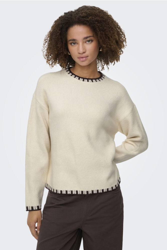 Jacqueline de Yong beige dames trui | Model vooraanzicht