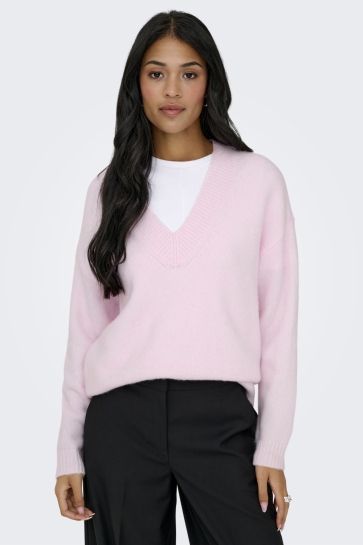 Jacqueline de Yong jdysilja l/s v-neck boxy pullover k Roze