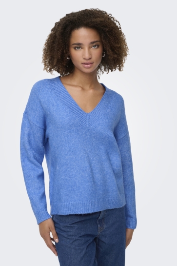 Jacqueline de Yong jdysilja l/s v-neck boxy pullover k Blauw