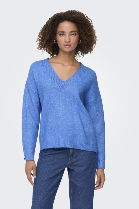 Jacqueline de Yong blauwe dames trui | Model vooraanzicht