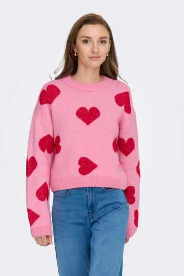 Only ONLHAPPIE LS PULLOVER KNT 15359168 Wild Rose/Salsa Mela