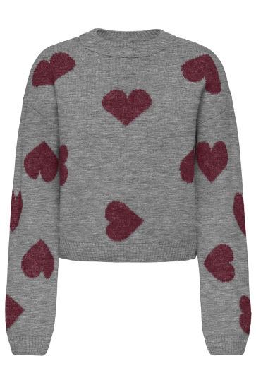 Only Trui ONLHAPPIE LS PULLOVER KNT 15359168 Medium Grey Mel/Zinfandel