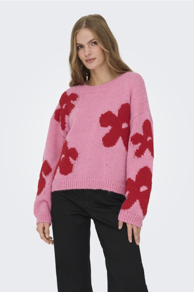 Only roze dames trui | Model vooraanzicht