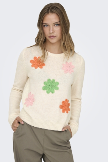 Only Trui ONLLOTUS LIFE LS FLOWER O-NECK EX K 15367156 Baby`s Breath/Mandarin Ora