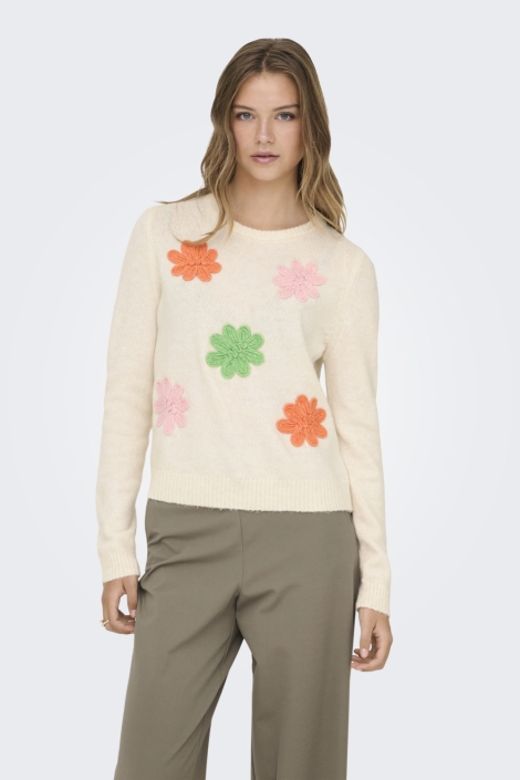 Only beige dames trui | Model vooraanzicht