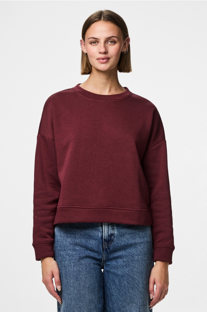 Pieces bordeaux dames sweater | Model vooraanzicht