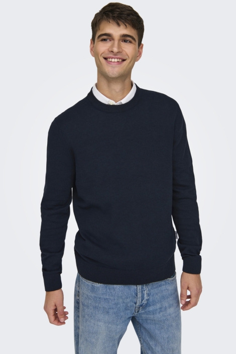 Only & Sons blauwe heren trui | Model vooraanzicht