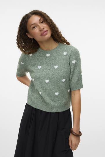 Vero Moda Trui VMDOFFY INTARSIA 2/4 O-NK PULLOV GA 10330793 Laurel Wreath/W. WHITE HEARTS