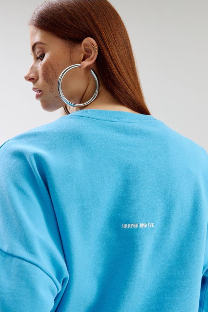 Harper & Yve blauwe dames sweater | Close up