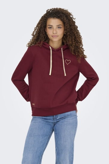Only Trui ONLNOLI L/S HEART HOOD SWT NOOS 15312874 CABERNET/GOLD TRIN