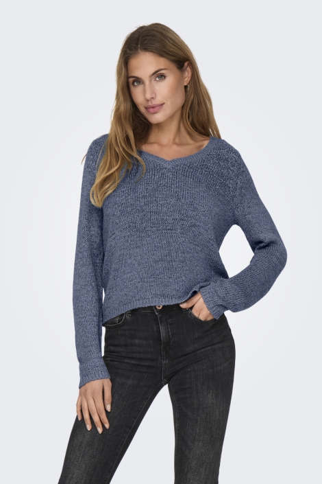 Only blauwe dames trui | Model vooraanzicht