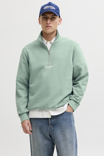 Jack & Jones Trui JJESOHO SWEAT QUARTER ZIP HN NOOS 12278793 Mineral Blue