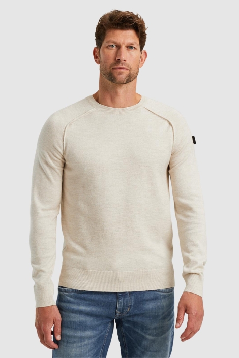 PME legend beige heren trui | Model vooraanzicht