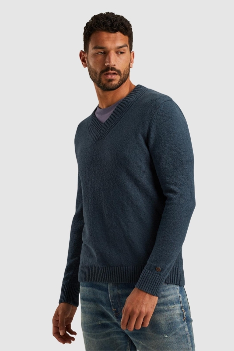 Cast Iron blauwe heren trui | Model zijaanzicht