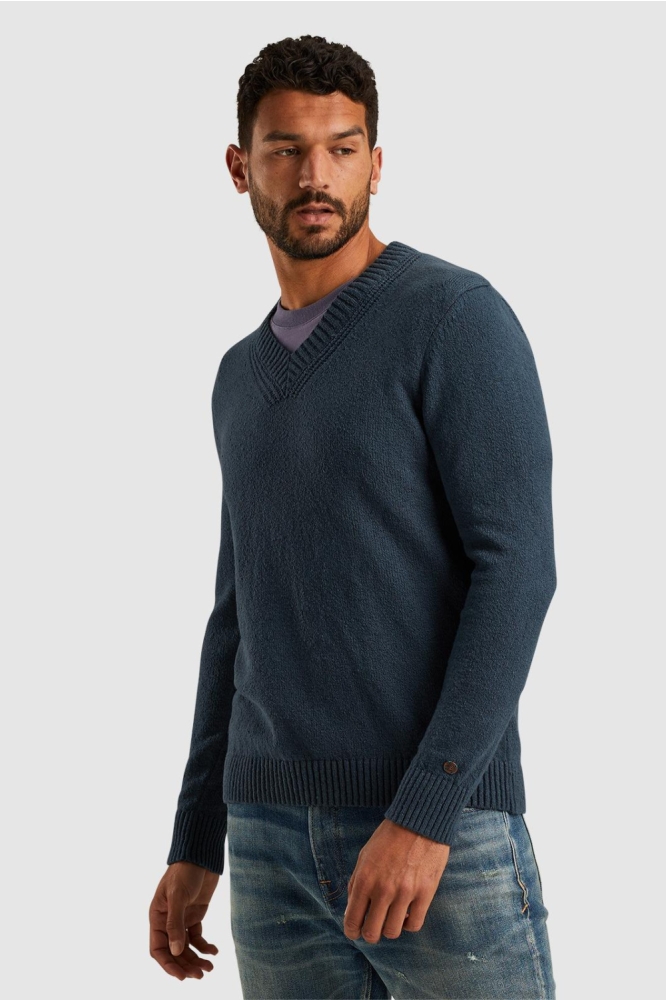 Cast Iron blauwe heren trui | Model zijaanzicht