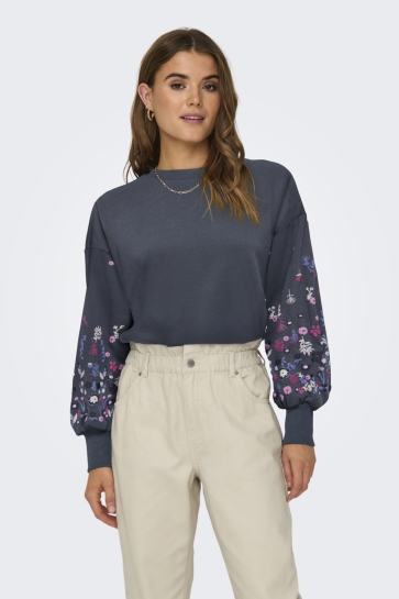 Only Trui ONLBROOKE L/S O-NECK FLOWER SWT NOO 15216364 OMBRE BLUE/SLEEVE FLO