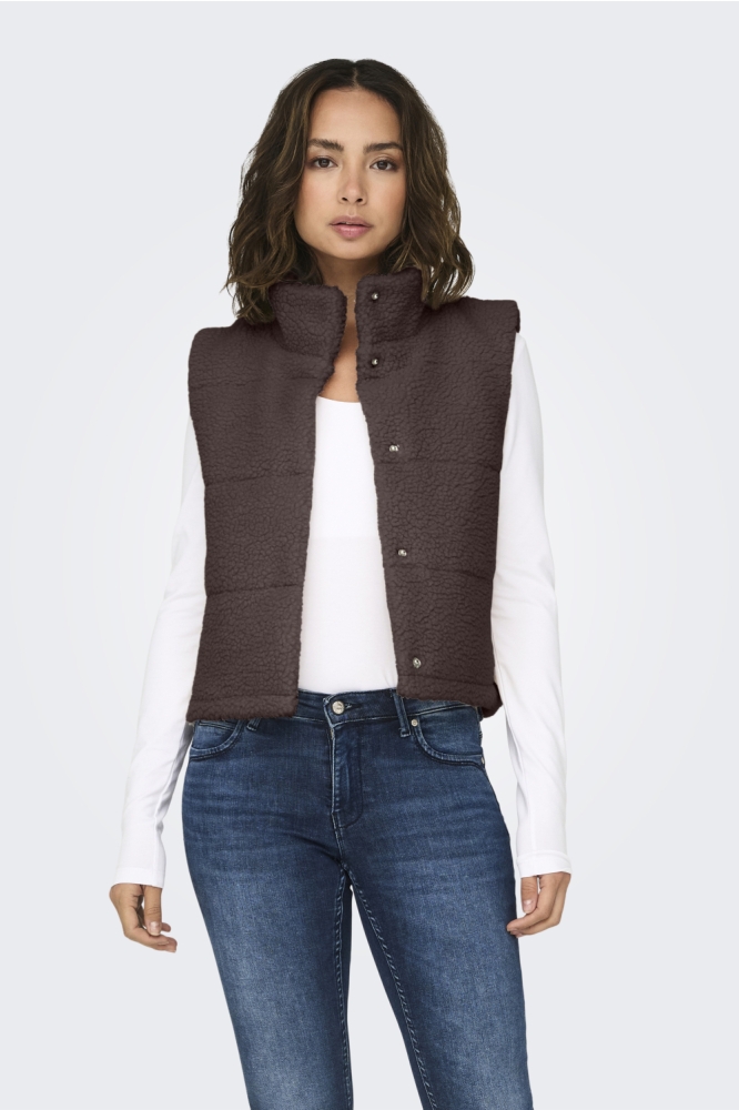 Only bruine dames gilet | Model vooraanzicht