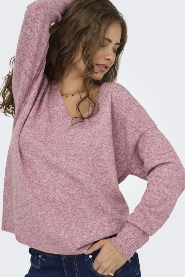 Only ONLRICA LIFE L/S V-NECK PULLO KNT NOOS 15224360 Heather Rose/W. MELANGE