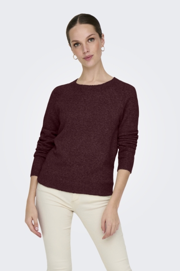 Only Trui ONLRICA LIFE L/S PULLOVER KNT NOOS 15204279 ZINFANDEL/W. MELAMGE