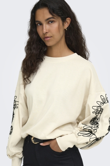 Only sweater ONLBROOKE L/S O-NECK DETAIL SWT NOO 15363824 Birch/Black Magnolia