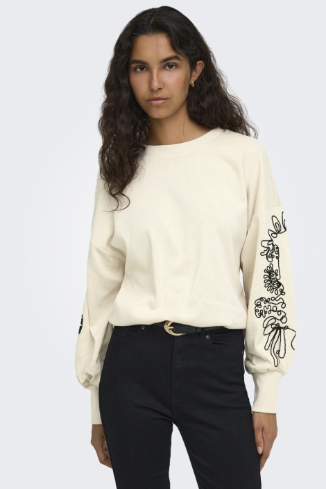 Only beige dames sweater | Model vooraanzicht