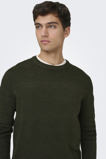 Only & Sons Trui ONSMALIK REG 12 PINAPLE CREW KNIT N 22033298 OLIVE NIGHT/MELANGE
