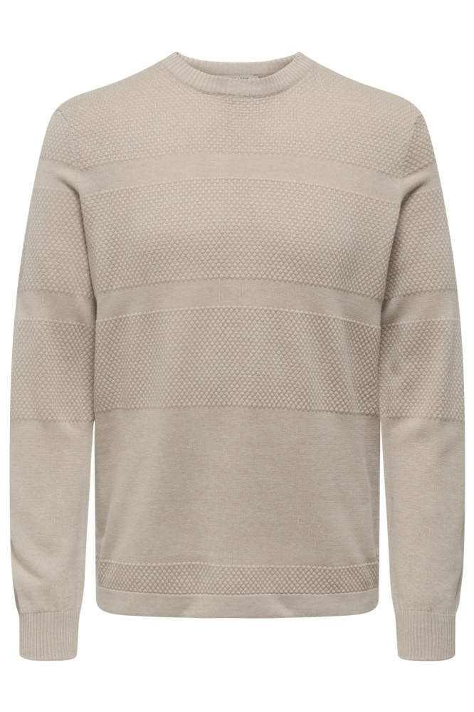 Only & Sons beige heren trui | Vooraanzicht