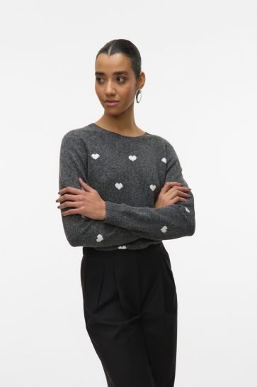 Vero Moda Trui VMDOFFY INTARSIA LS O-NCK PULLOV GA 10330790 DARK GREY MELAN/W.WHITE H