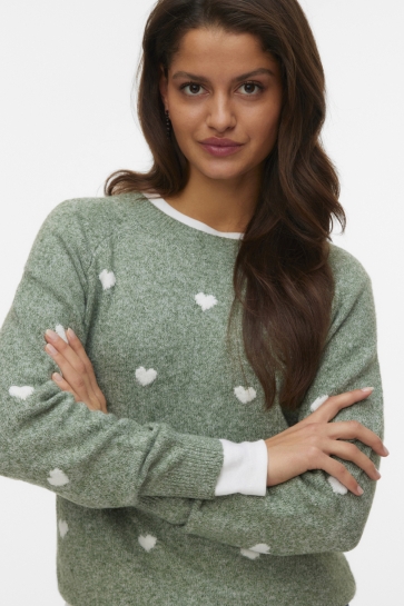 Vero Moda Trui VMDOFFY INTARSIA LS O-NCK PULLOV GA 10330790 Laurel Wreath/w.white h