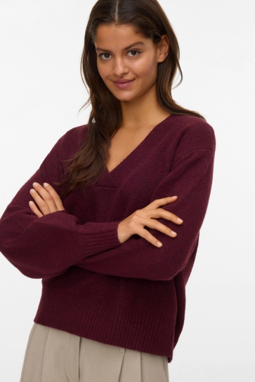 Vero Moda VMBOOM LS V-NECK PULLOVER NOOS 10331761 Winetasting/MELANGE