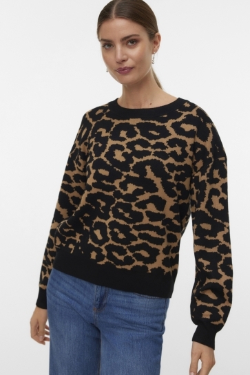 Vero Moda Trui VMSILJEANIMAL LS O-NCK PULLOVER GA 10330808 Tiger Eye/W. BLACK