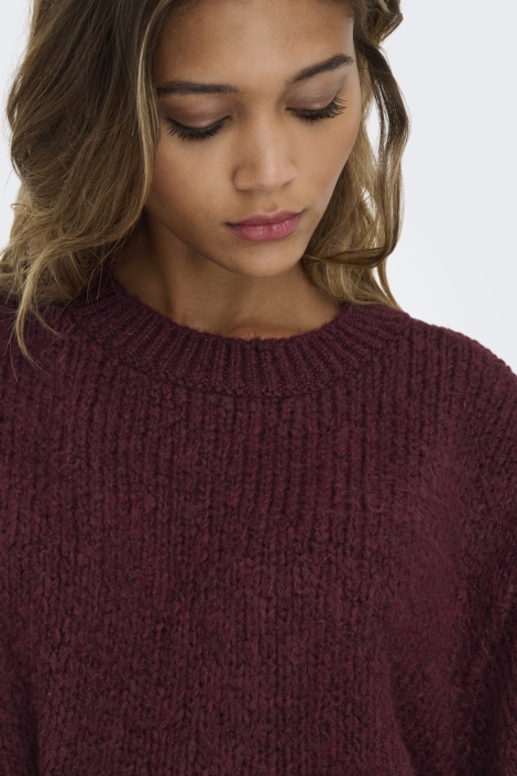 Jacqueline de Yong bordeaux dames trui | Close up
