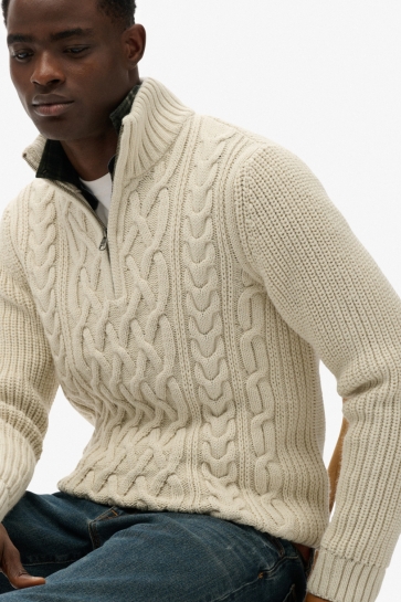 Superdry Trui JACOB CABLE KNIT HALF ZIP M6110698A 39E ECRU