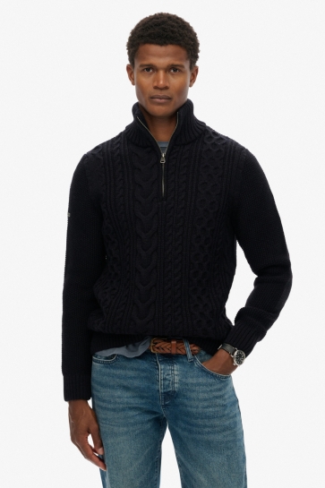 Superdry Trui JACOB CABLE KNIT HALF ZIP M6110698A 98T ECLIPSE NAVY