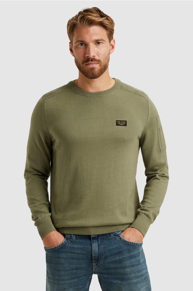 PME legend groene heren trui | Model vooraanzicht