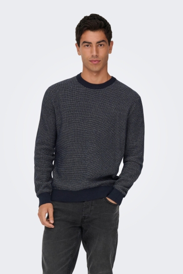 Only & Sons Trui ONSMORGAN 12 STRUCTURE CREW KNIT NO 22033297 NAVY BLAZER/ CLOUD DANCER