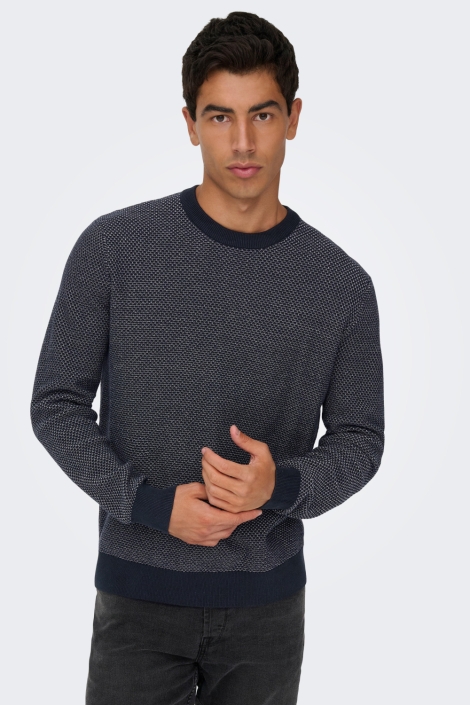Only & Sons blauwe heren trui | Model vooraanzicht
