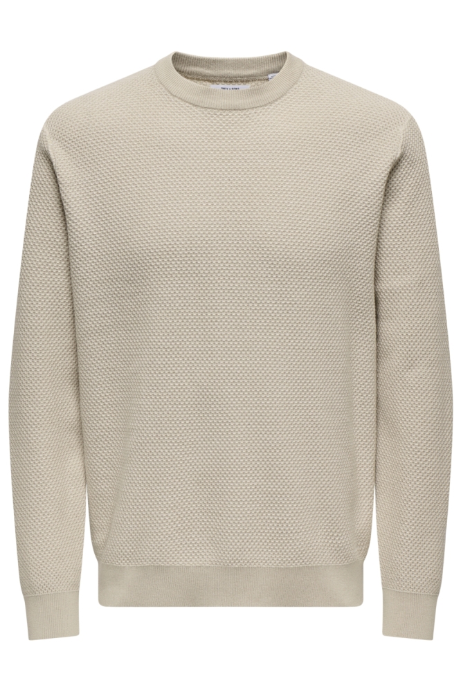 Only & Sons beige heren trui | Vooraanzicht