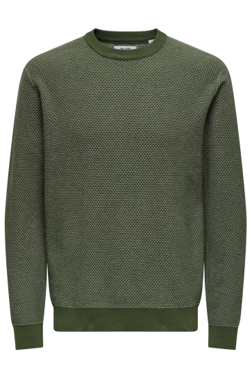 Only & Sons ONSMORGAN 12 STRUCTURE CREW KNIT NO 22033297 OLIVE NIGHT/ CLOUD DANCER