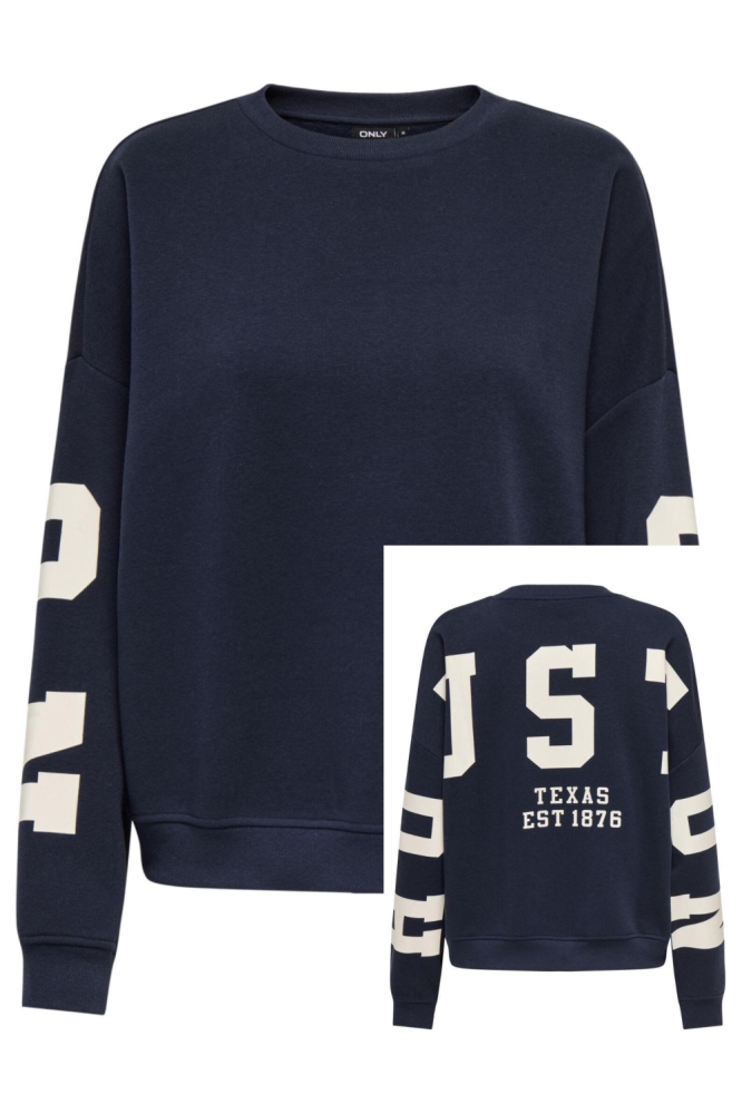 Only blauwe dames sweater | Model vooraanzicht